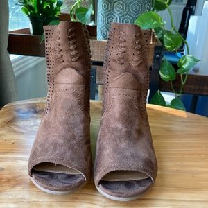 Not Rated Brown suede open toe ankle boots